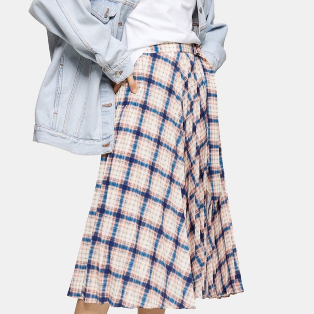 TOP SHOP Check Pleated Midi Skirt